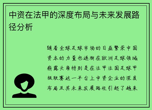 中资在法甲的深度布局与未来发展路径分析