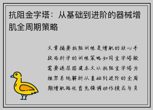 抗阻金字塔：从基础到进阶的器械增肌全周期策略